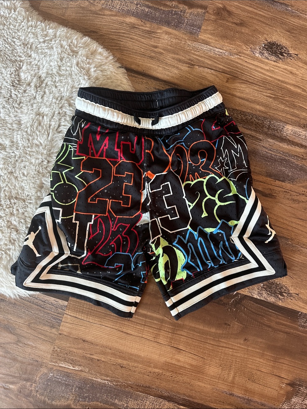 Jordan Black Sport Diamond Shorts with Multicolor 23 & Logo Graphics